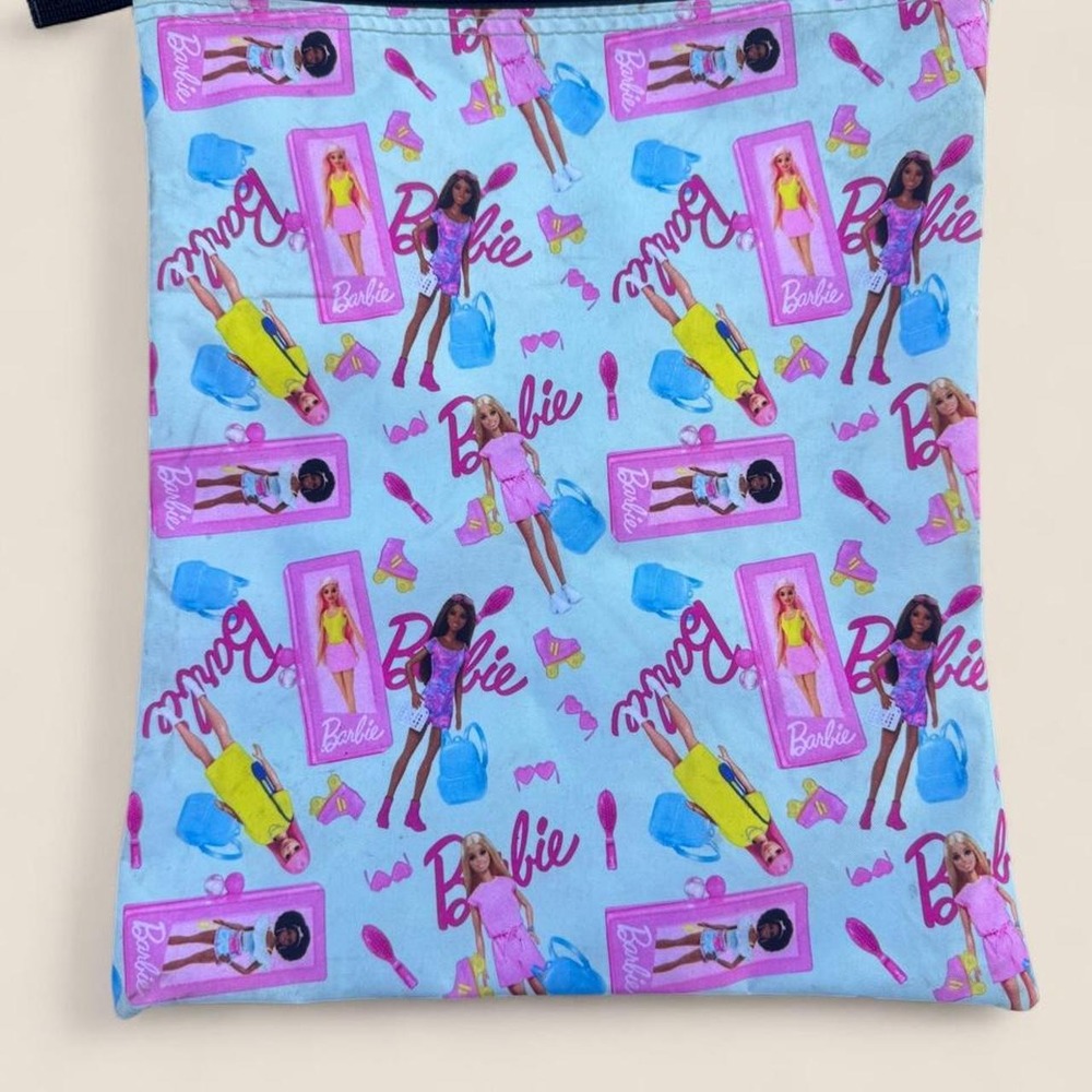 Barbie Pink Blue Zip Pouch Doll Print Travel Organizer Bag Multi Color